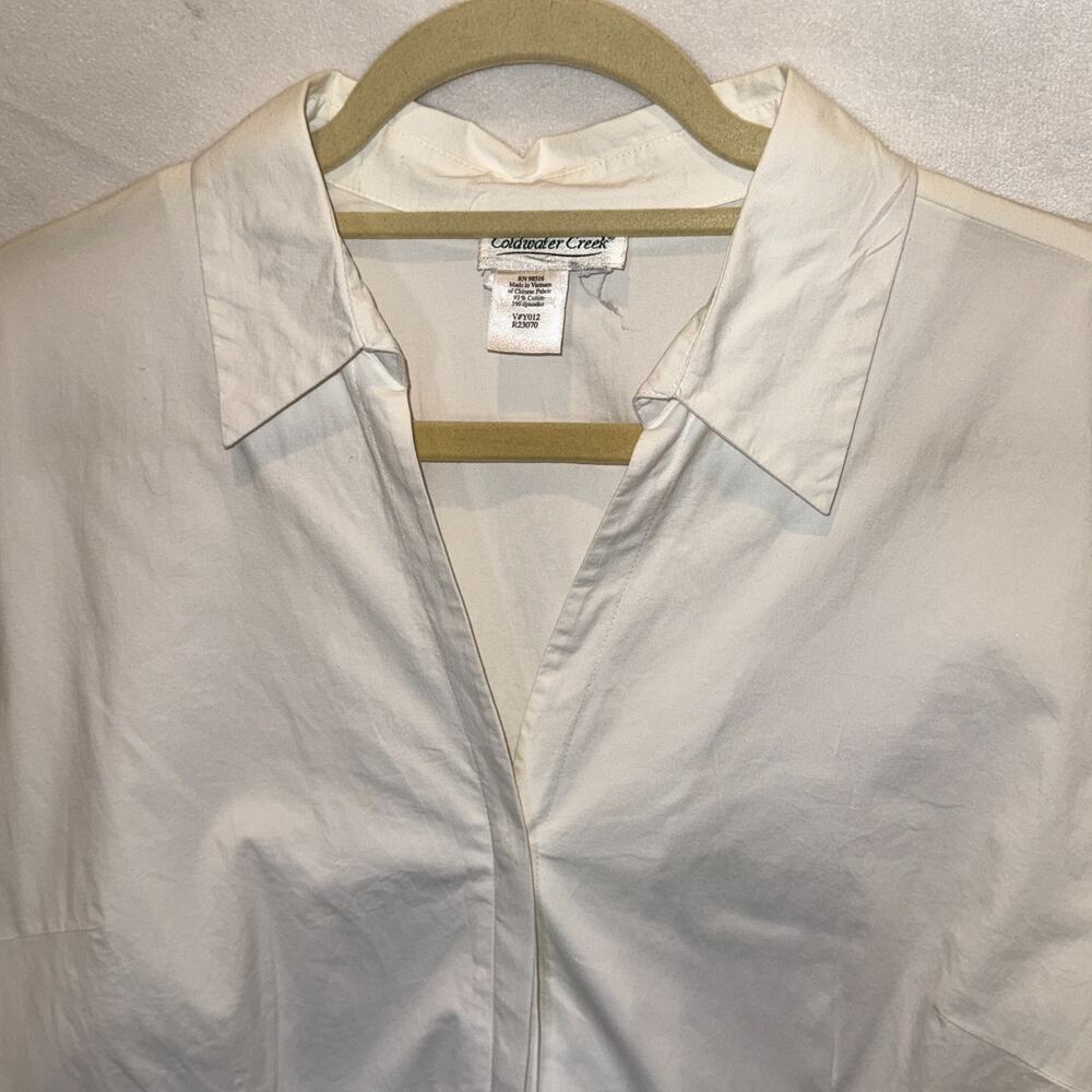 Coldwater Creek Womens White Button Up Shirt Size XL Cotton Stretch Career Work - Picture 2 of 9
